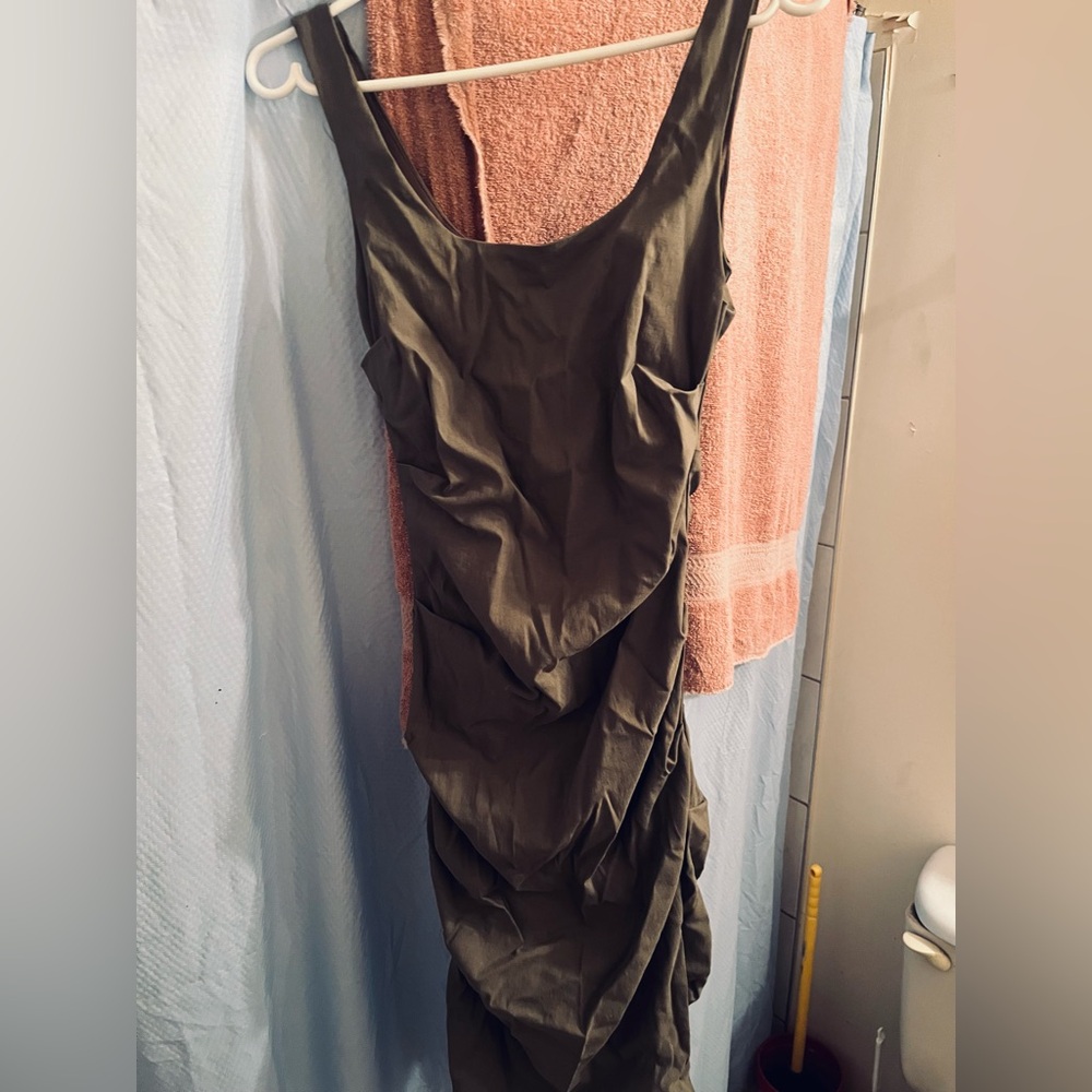 Le Chateau Olive Draped Midi Dress